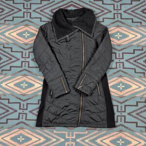 prAna Diva Quilted Sherpa Lined Long Jacket Size XS Black Asymmetrical Zip
